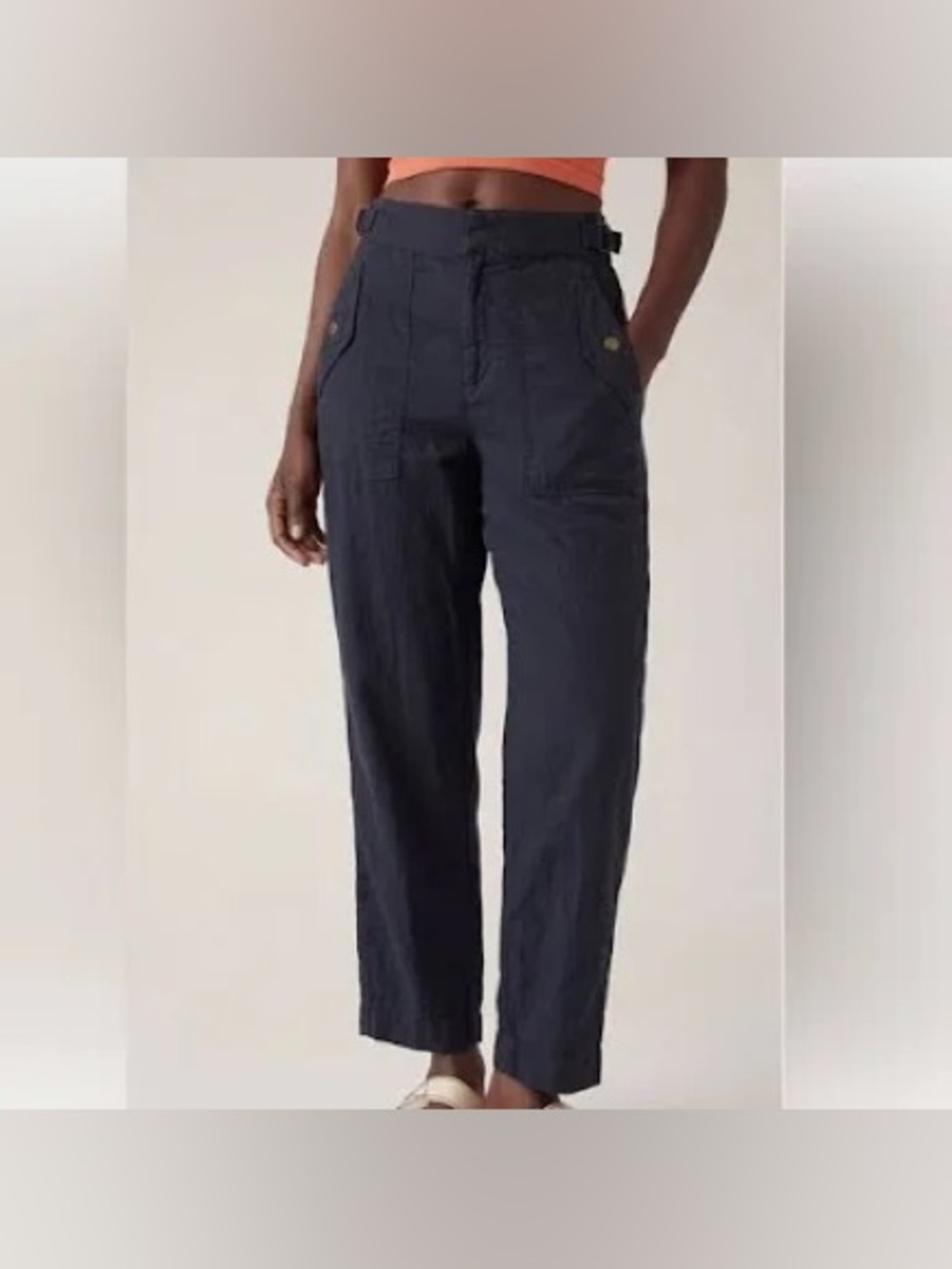 ATHLETA Voyager Linen Pant Blue High Waisted High Rise Cropped Crop Ankle 8